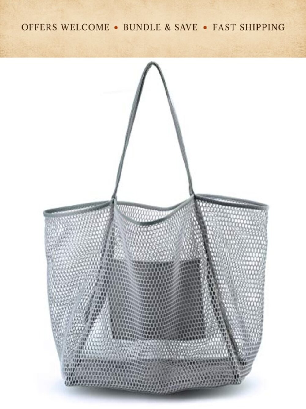 Mesh Beach Tote Canvas Polyester Hobo Shoulder Handbag Large